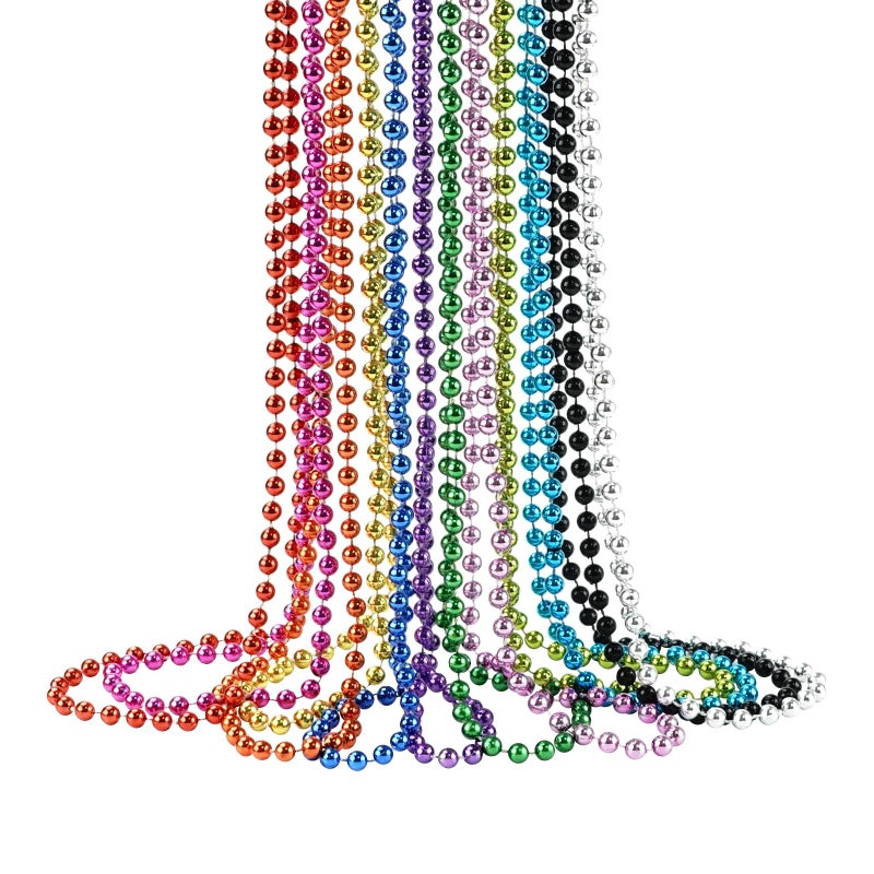 ZZYFGH 33'' 7mm Metallic Colors Bead Necklace Bulk  Mardi Gras Round Beaded Necklaces for Party Favors Costume Necklace (12 Pcs) - Image 1